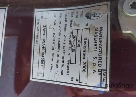 2009 Maserati Granturismo from USA, damaged, VIN ZAMGJ45A490045861